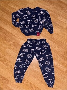H&M Champs Navy Jogger Set with White Sports & Food Graphics